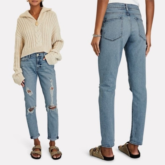 FRAME Le Garçon Straight-Leg Jeans in Beldon Rips Size 27 Slouchy - Picture 3 of 10